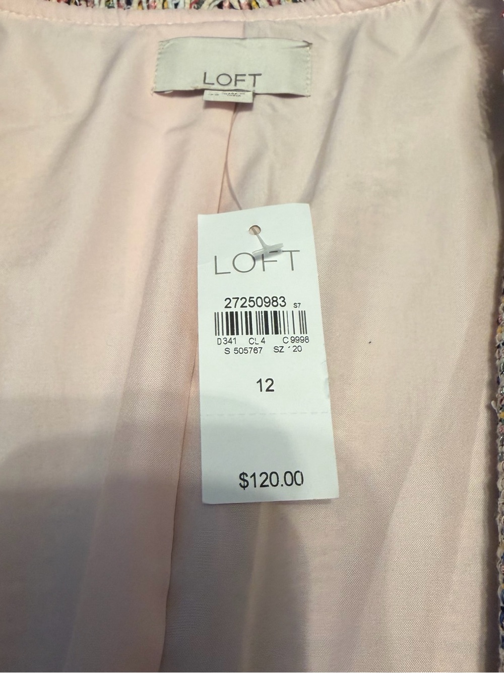 LOFT Pink Multi-Color Tweed Blazer with Fringe Trim - Picture 2 of 12